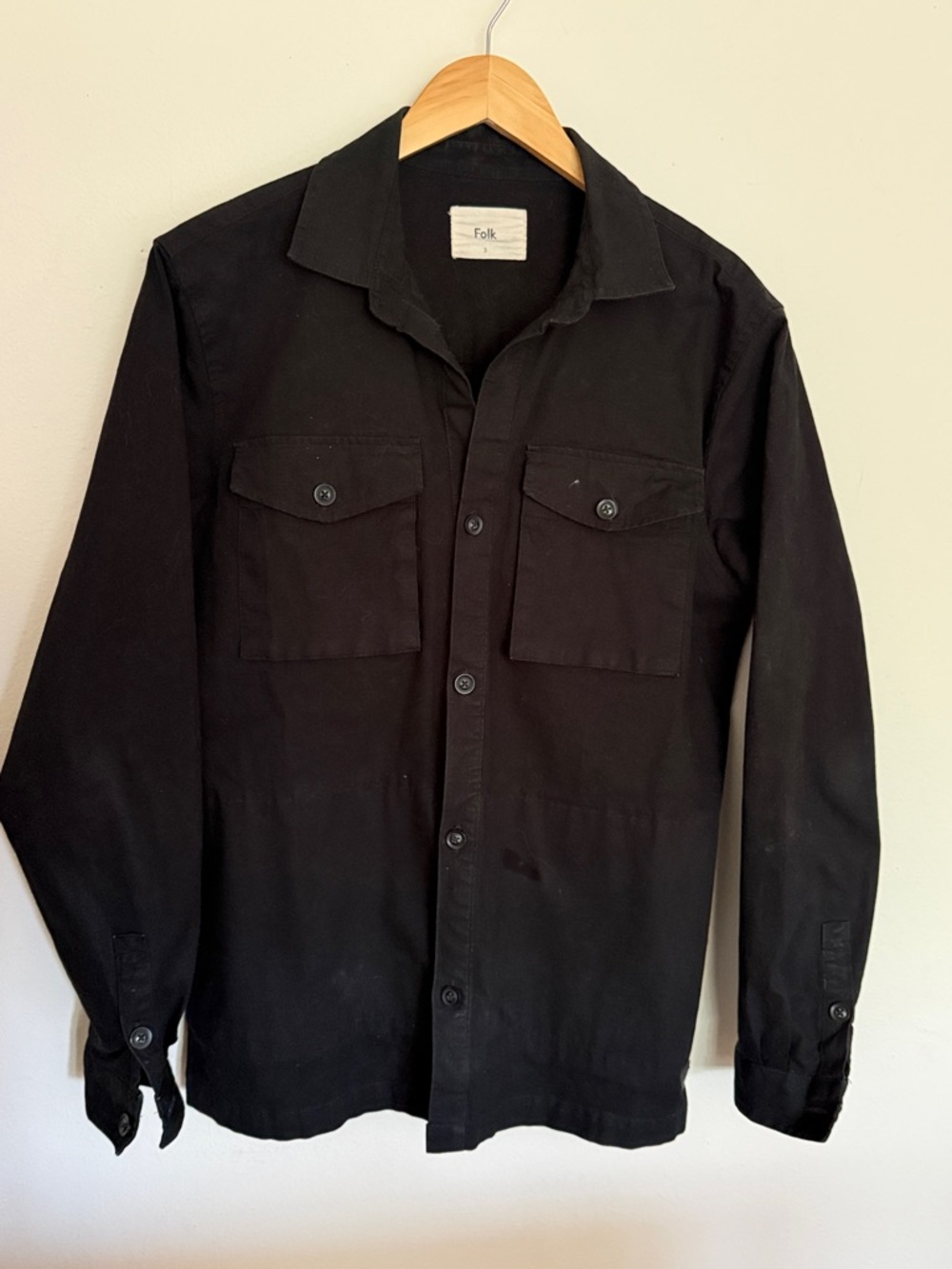 Folk Brand sz 3 or US Black Button-Front heavyweight Utility Shirt Jacket VGUC